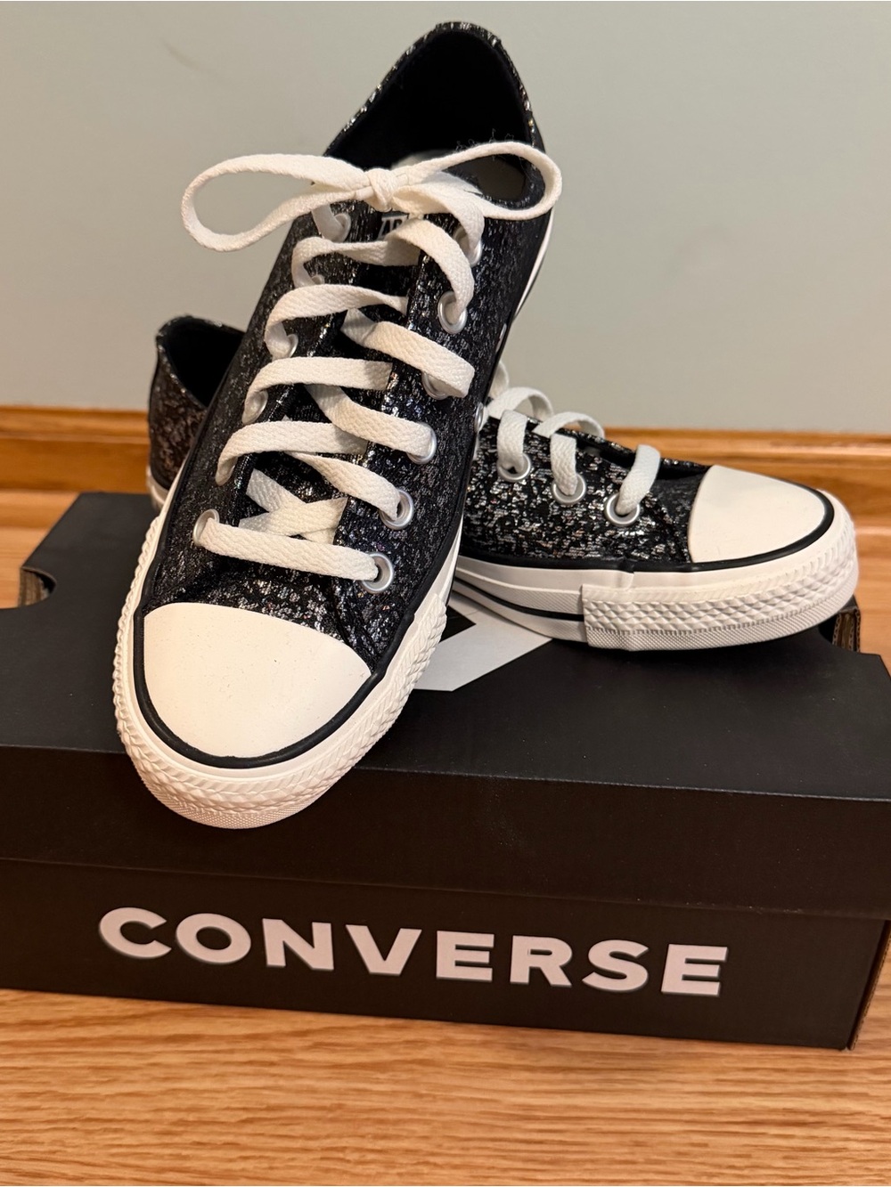 Converse Chuck Taylor All Star OX Low Top Black Glitter Sparkle Sneakers